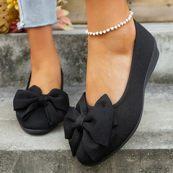 Miluxas Women's Cute Round-Toe Flat Ballet Shoes Comfortable Dress Shoes for Walking A-Black 7.5(40)