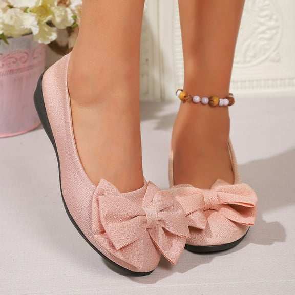 Miluxas Women's Cute Round-Toe Flat Ballet Shoes Comfortable Dress Shoes for Walking A-Pink 9.5(43)