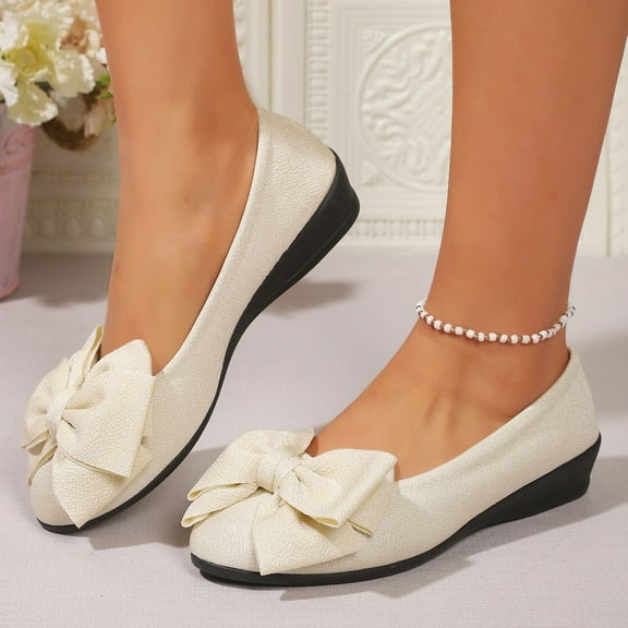Miluxas Women's Cute Round-Toe Flat Ballet Shoes Comfortable Dress Shoes for Walking A-White 9.5(43)