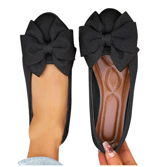 Miluxas Women's Cute Round-Toe Flat Ballet Shoes Comfortable Dress Shoes for Walking Black 9(42)