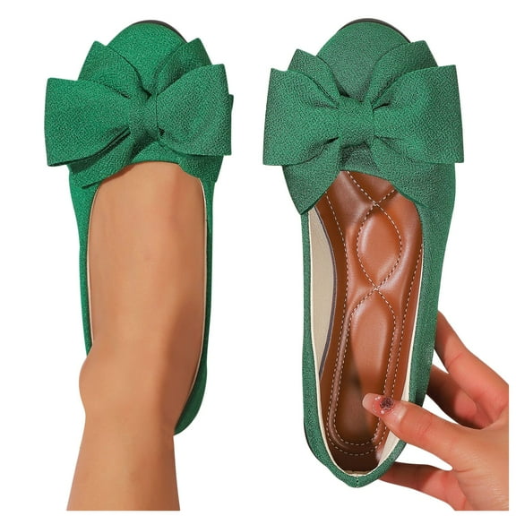 Miluxas Women's Cute Round-Toe Flat Ballet Shoes Comfortable Dress Shoes for Walking Green 5.5(36)