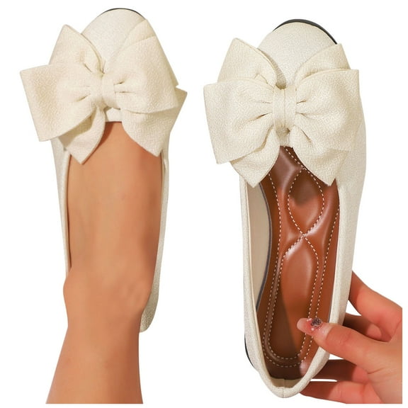 Miluxas Women's Cute Round-Toe Flat Ballet Shoes Comfortable Dress Shoes for Walking White 8.5(41)