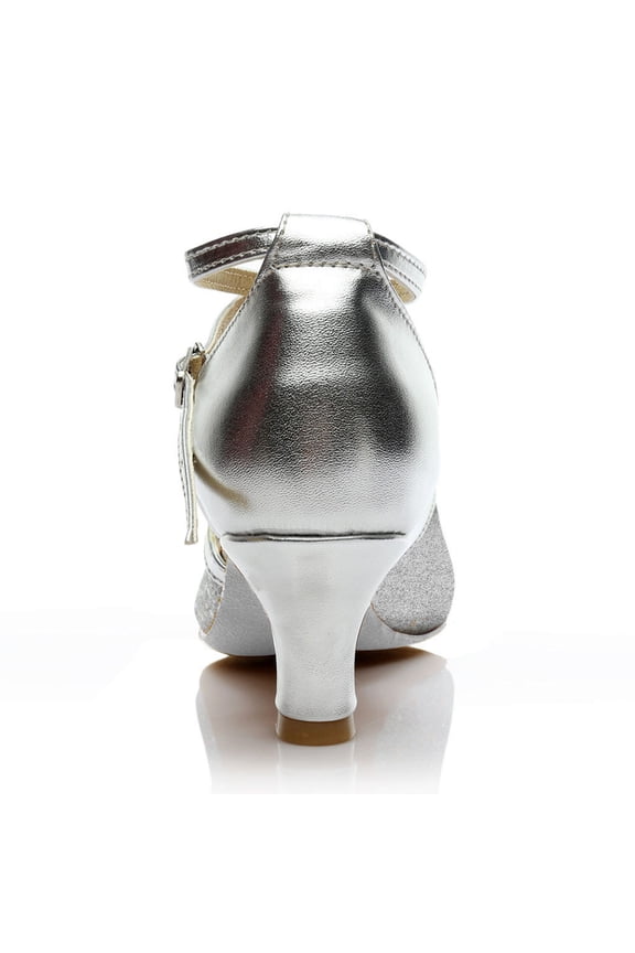 Women's Dance Shoes Ankle Strap Latin Salsa Dancing Heels Silver 7(39)