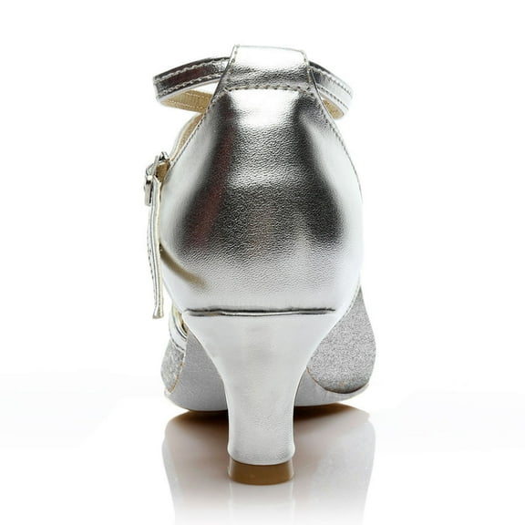 Miluxas Women's Dance Shoes Ankle Strap Latin Salsa Dancing Heels Silver 7.5(40)