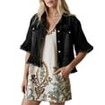 thumbnail image 1 of Miluxas Women's Denim Jacket Ruffle Sleeve Button Down Distressed Summer Cropped Jean Jackets Black S(S), 1 of 6