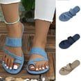 thumbnail image 1 of Miluxas Women's Denim Jean Sandals Cute Dressy Toe Ring Strappy Slip on Slide Flats Sandal Light Blue 11(43), 1 of 5