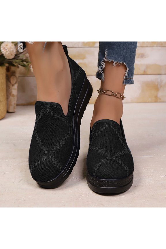 Women's Denim Penny Loafers Breathable Flat Shoes Comfortable & Lightweight Slip-Ons Black 5.5(36)
