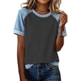 thumbnail image 1 of Miluxas Women's Denim Raglan Sleeve T-Shirt Crew Neck Color Block Casual Summer Basic Tops Dark Gray, 1 of 4