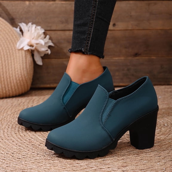 Miluxas Women's Dress Shoes - Low, Comfortable Heeled Loafers with Chunky Block for Work, Casual and office Business Green 9.5(43)