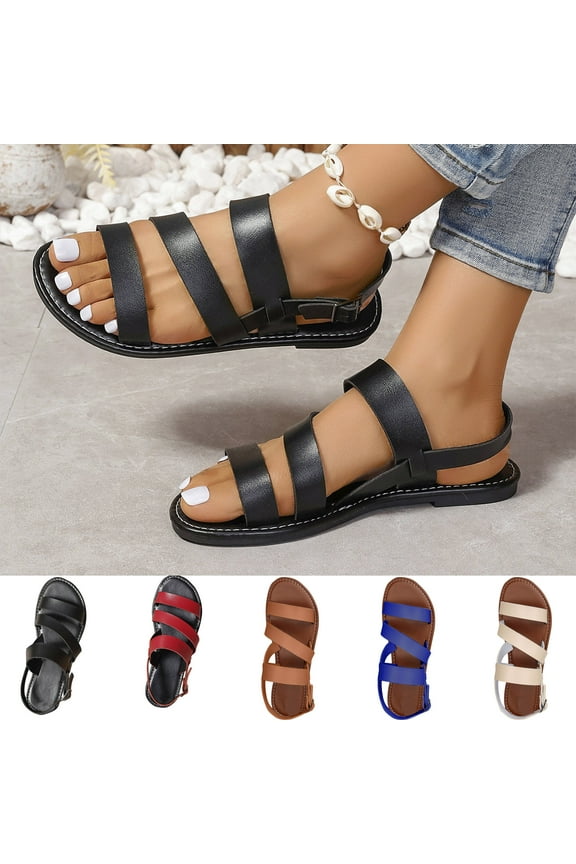 Women's Elastic Ankle Strap Flat Sandals Summer Dressy Shoes Cute Strappy Gladiator Sandals Red 9.5(43)