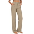 thumbnail image 1 of Miluxas Women's Elastic Waist Button Zip Straight Leg Casual Pants Summer Solid Color Work office Trousers with Pockets for Daily Wear Khaki, 1 of 6