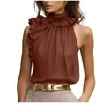thumbnail image 1 of Miluxas Women's Elegant Blouse Ruffle Trim Sleeveless Mock Neck Halter Tank Top Trendy office Outfit Coffee, 1 of 5