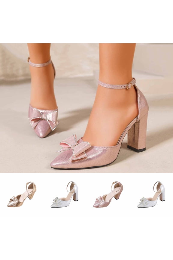 Women's Elegant Bowknot High Heel Shoes, Stylish Pointed Toe Heels for Party, Daily Clothing Decor for Women & Girls Silver 9(42)