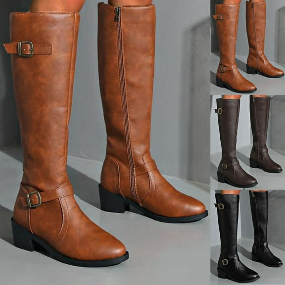 Miluxas Women's Extra Wide Calf Knee High Boots, Wide Width Round-Toe Blocked Heel Winter Tall Boot Coffee 9.5(43)