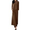 thumbnail image 1 of Miluxas Women's Fall 2 Piece Outfits Solid Color Casual Long Sleeve Round Neck Top Wide Leg Pantskirt Set Coffee 6(M), 1 of 6