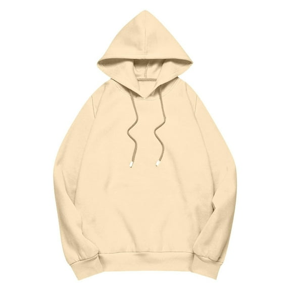 Miluxas Women's Fall Fashion Oversized Hoodies Sweatshirt Solid Color Long Sleeve Going Out Tops Trendy Winter Clothing Beige M(M)