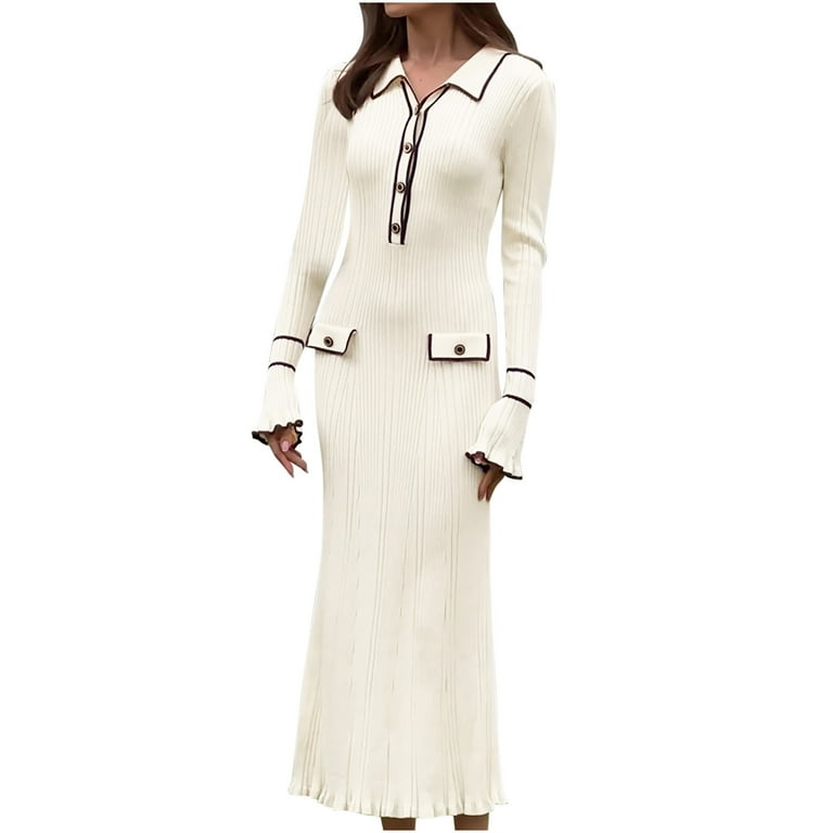 Deals Winter White Ribbed Slim Fit Knitted Midi Dress