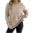 thumbnail image 1 of Miluxas Women's Fall and Winter Sweater Long Sleeve Crew Neck Solid Color Loose Curved Hem Pullover Top Beige L(L), 1 of 9