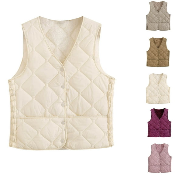 Miluxas Women's Fall and Winter Vest Solid Color Casual Sleeveless Button Warm Jacket Trendy Outerwear with Pocket Pink XL