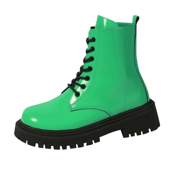 Miluxas Women's Fashion Ankle Boots Solid Color Casual Low Heels Chunky Lace up Combat Bootie with Side Zipper Green 8.5(41)