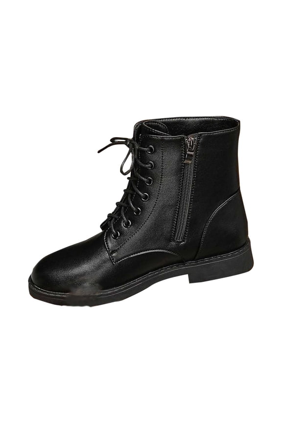 Women's Fashion Ankle Boots Winter Solid Color Low Heels Chunky Lace up Combat Bootie with Side Zipper Black 7(39)