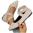 thumbnail image 1 of Miluxas Women's Fashion Ankle Strap Shoes Round Toe Ballet Flat Beige-A 6.5(38), 1 of 9