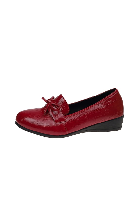 Women's Fashion Bow Platform Wedge Round Toe Loafers Lightweight Slip on Comfortable Anti-Slip Lug Sole Walking Shoes for Business Party Wedding Casual Wine 9(42)
