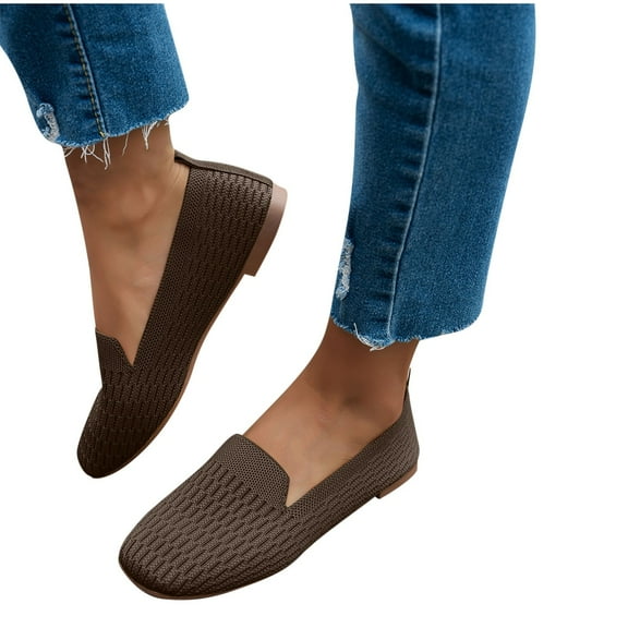 Miluxas Women's Fashion Casual Breathable Color Matching Shallow Mouth Shoes Lazy Work Shoes Coffee 6.5(38)