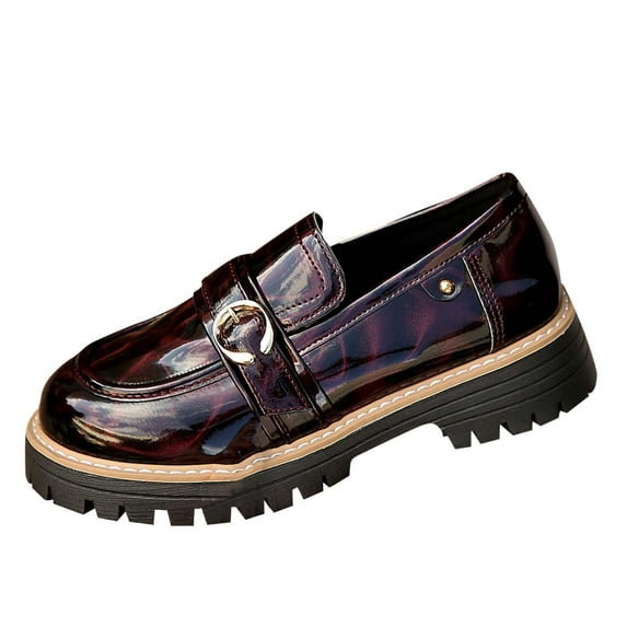 Miluxas Women's Fashion Casual Metal Buckle Summer Style Fashion Casual Thick Bottom Trend Eye-Catching Loafers A-Wine 8.5(41)