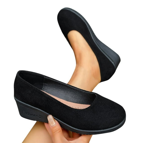 Miluxas Women's Fashion Casual Solid Color Round Toe Shoes Suede Soft Sole Loafers Work Shoes A-Black 9(42)