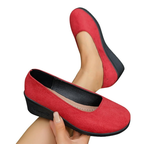 Miluxas Women's Fashion Casual Solid Color Round Toe Shoes Suede Soft Sole Loafers Work Shoes A-Red 6(37)
