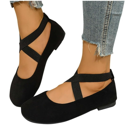 Miluxas Women's Fashion Casual Spring and Summer Style Outer Wear Toe Shoes Solid Color Closed Toe Flat Bottom Slip-On Casual Shoes A-Black 6(37)