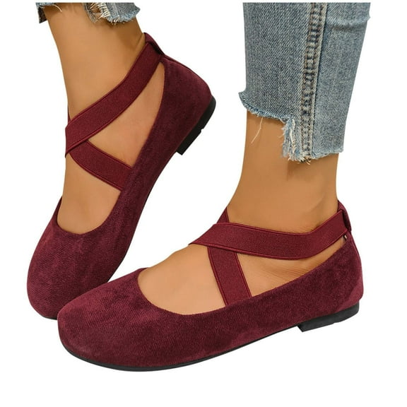 Miluxas Women's Fashion Casual Spring and Summer Style Outer Wear Toe Shoes Solid Color Closed Toe Flat Bottom Slip-On Casual Shoes A-Wine 6.5(38)