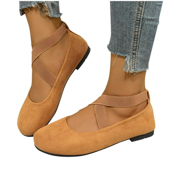 Miluxas Women's Fashion Casual Spring and Summer Style Outer Wear Toe Shoes Solid Color Closed Toe Flat Bottom Slip-On Casual Shoes A-Yellow 8.5(41)