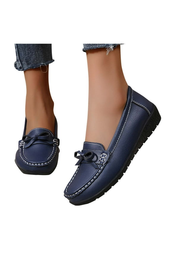 Women's Fashion Casual Versatile Flat Heel Comfortable Spring and Summer Style Fashion Casual Flat Toe Shoes A-Dark Blue 7(39)