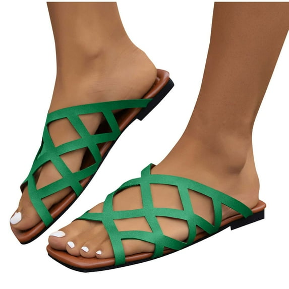 Miluxas Women's Fashion Casual Versatile Hollow Mesh Spring and Summer Fashion Open Toe Beach Sandals A-Green 9(42)