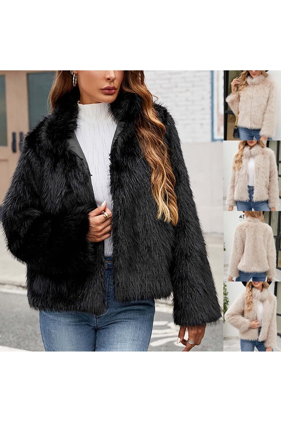 Women's Fashion Cropped Faux Fur Jacket Long Sleeve Open Front Cardigan Casual Fluffy Parka Shaggy Short Coat Black 10(XL)