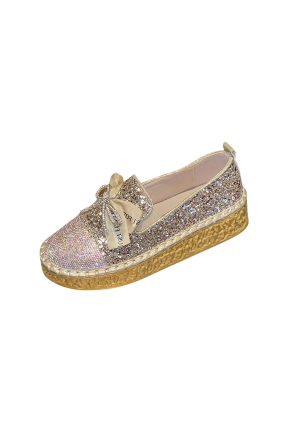 Women's Fashion Glitter Slip on Sneakers Rhinestone Bling Platform Walking Shoes Cute Bowknot Sequin Shiny Loafers Gold 6(37)