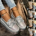 thumbnail image 1 of Miluxas Women's Fashion Glitter Slip on Sneakers Rhinestone Bling Platform Walking Shoes Cute Bowknot Sequin Shiny Loafers Silver 9.5(43), 1 of 9