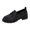 thumbnail image 1 of Miluxas Women's Fashion Loafers Solid Color Shining Round Toe Shallow Mouth Thick Heel Low Heel Thick Sole Casual Shoes Black 9(42), 1 of 9