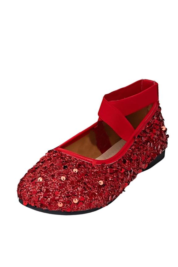 Women's Fashion Round Toe Ballet Flat Shoes Oversized Temperament Comfortable Sequined Soft Sole Shallow Mouth Flat Shoes Red 8.5(41)