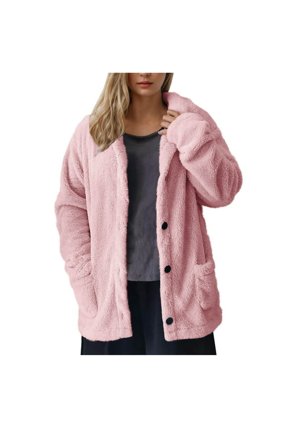 Women's Fashion Winter Coat Sherpa Fleece Shearling Oversized Trendy Jackets Warm Outerwear Pink 8(L)