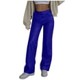 thumbnail image 1 of Miluxas Women's Faux Leather Pants Pocket Button Zipper Long Pants Straight Wide Leg Trousers Business Casual Pants for Fall Winter Blue, 1 of 9