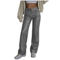 thumbnail image 1 of Miluxas Women's Faux Leather Pants Pocket Button Zipper Long Pants Straight Wide Leg Trousers Business Casual Pants for Fall Winter Gray, 1 of 9