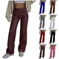thumbnail image 1 of Miluxas Women's Faux Leather Pants Pocket Button Zipper Long Pants Straight Wide Leg Trousers Business Casual Pants for Fall Winter White, 1 of 9
