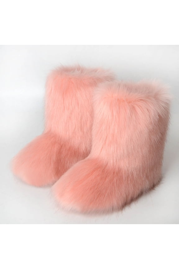 Women's Faux fur Boot Furry Fluffy Short Snow Boot Mid-Calf Boots Warm Comfortable Outdoor Flat Shoes Beige 6.5-7(39)
