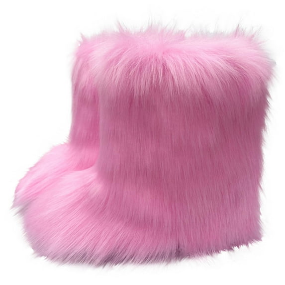 Miluxas Women's Faux fur Boot Furry Fluffy Short Snow Boot Mid-Calf Boots Warm Comfortable Outdoor Flat Shoes Hot Pink 9.5(40)