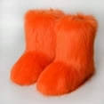 thumbnail image 1 of Miluxas Women's Faux fur Boot Furry Fluffy Short Snow Boot Mid-Calf Boots Warm Comfortable Outdoor Flat Shoes Orange 5-5.5(36), 1 of 7