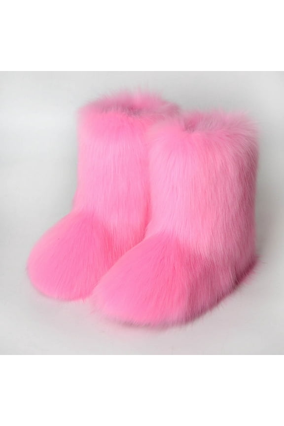 Women's Faux fur Boot Furry Fluffy Short Snow Boot Mid-Calf Boots Warm Comfortable Outdoor Flat Shoes Pink 7-7.5(40)