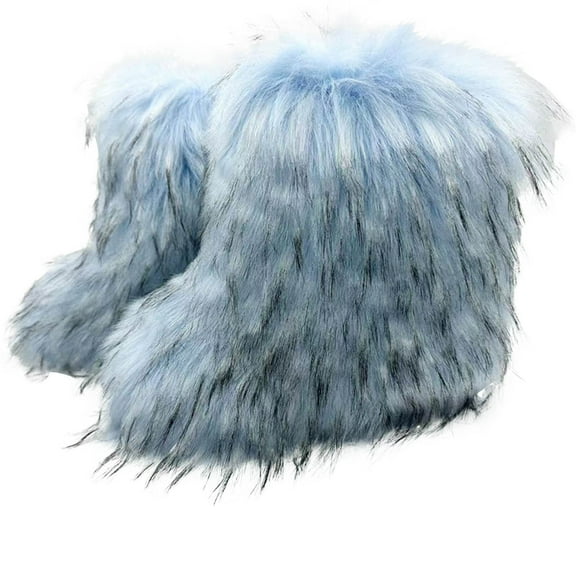 Miluxas Women's Faux fur Boot Furry Fluffy Short Snow Boot Mid-Calf Boots Warm Comfortable Outdoor Flat Shoes Sky Blue 12.5(43)